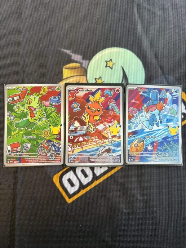 Trio starters Hoenn · Arcko, Poussifeu, Gobou · Promo 30 ans MEP 055-057 · FR