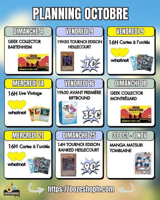 Planning d’octobre OozeShop : tournois et salons